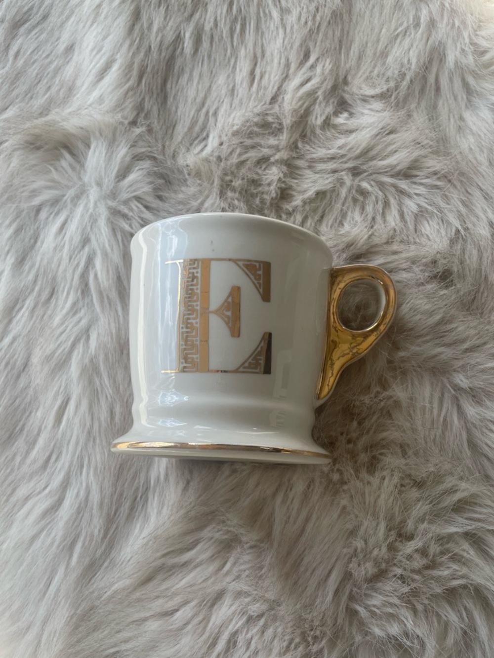Anthropologie Monogram E Gold + Cream Ceramic Mug - Picture 2 of 5